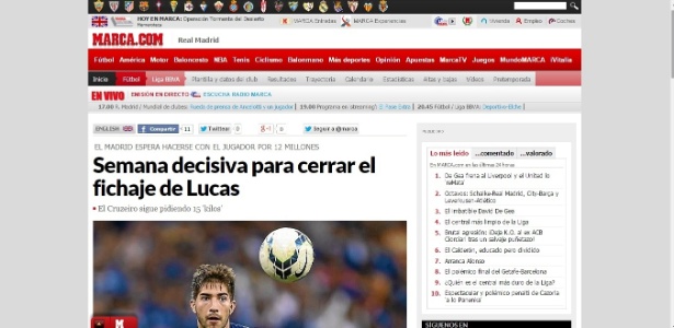 Jornal espanhol Marca informa que semana será decisiva para a contratação do volante celeste Lucas Silva - Reprodução Instagram