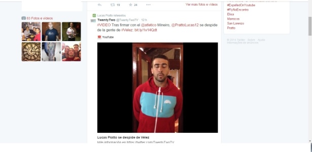 Lucas Pratto se despede dos torcedores do Velez e manda recado para a torcida do Atlético-MG, seu novo clube - Reprodução/Instagram