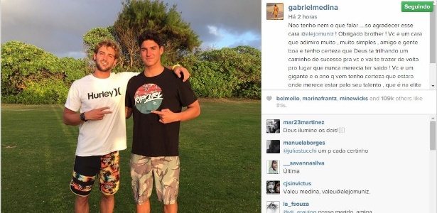 Gabriel Medina agradece a ajuda de Alejo Muniz na etapa do Havaí - Reprodução/Instagram