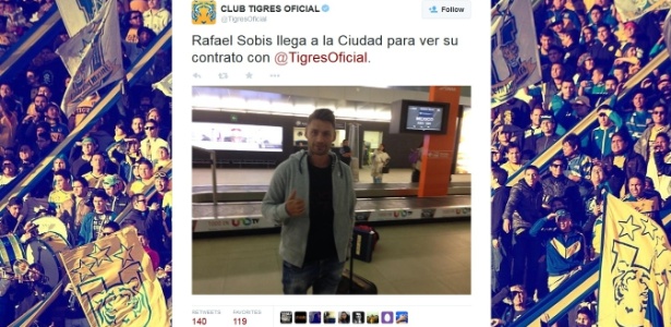Tigres, do México, anunciou no twitter a chegada de Rafael Sóbis - Reprodução