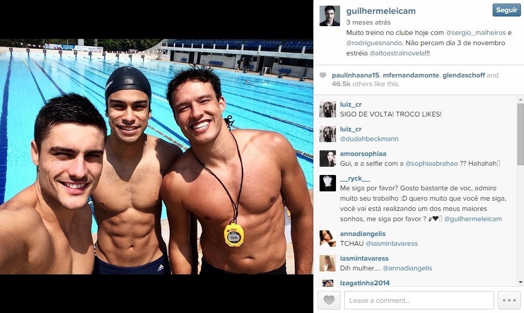 Guilherme Leicam com os colegas de elenco da novela Alto Astral, da TV Globo - Reprodução/Instagram