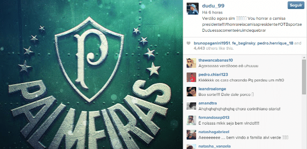 Dudu usou Instagram para divulgar acerto com o Palmeiras - Reprodução/Instagram