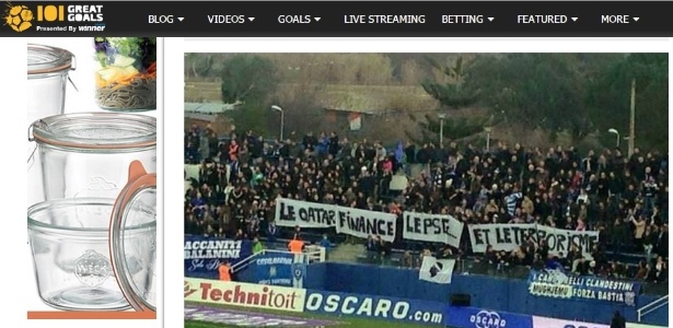 Faixa exibida pela torcida do Bastia na partida contra o PSG - Reprodução 