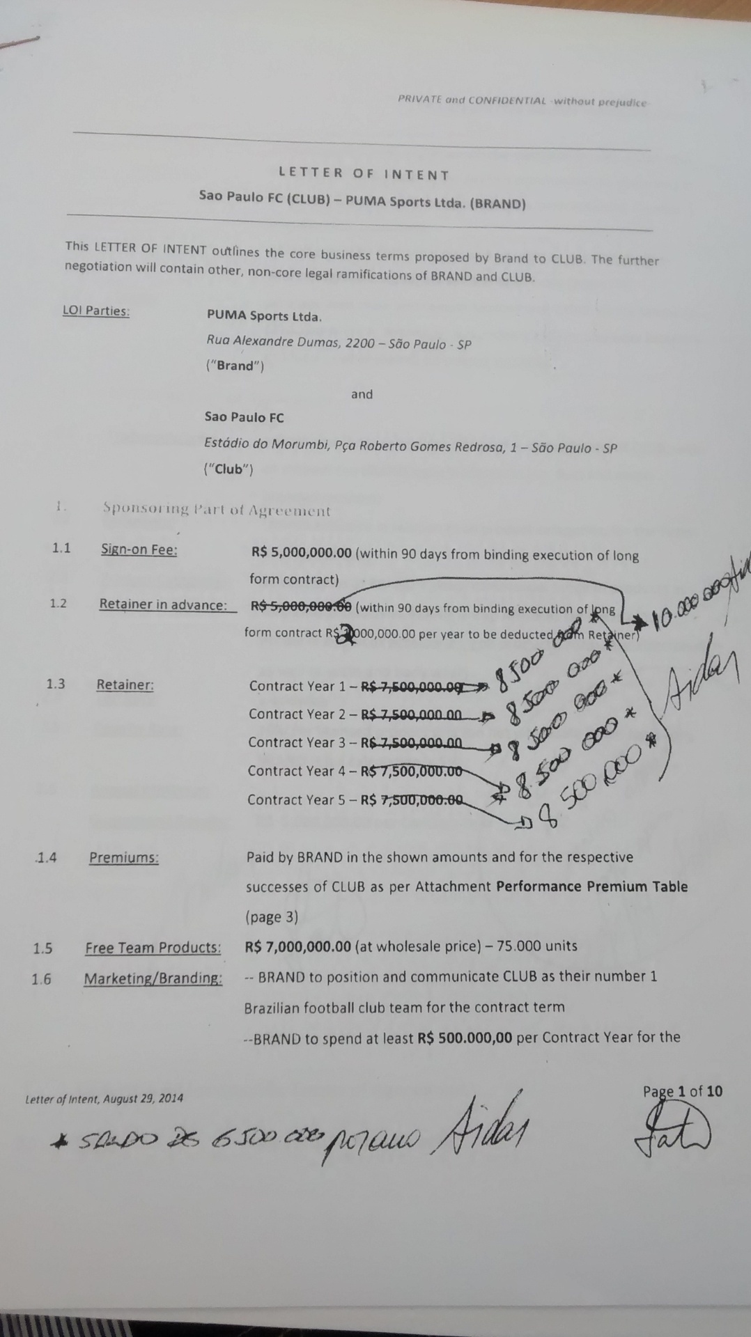 Documento ao qual o UOL Esporte teve acesso mostra que São Paulo e Puma negociaram em carta de intenções - Guilherme Palenzuela/UOL Esporte