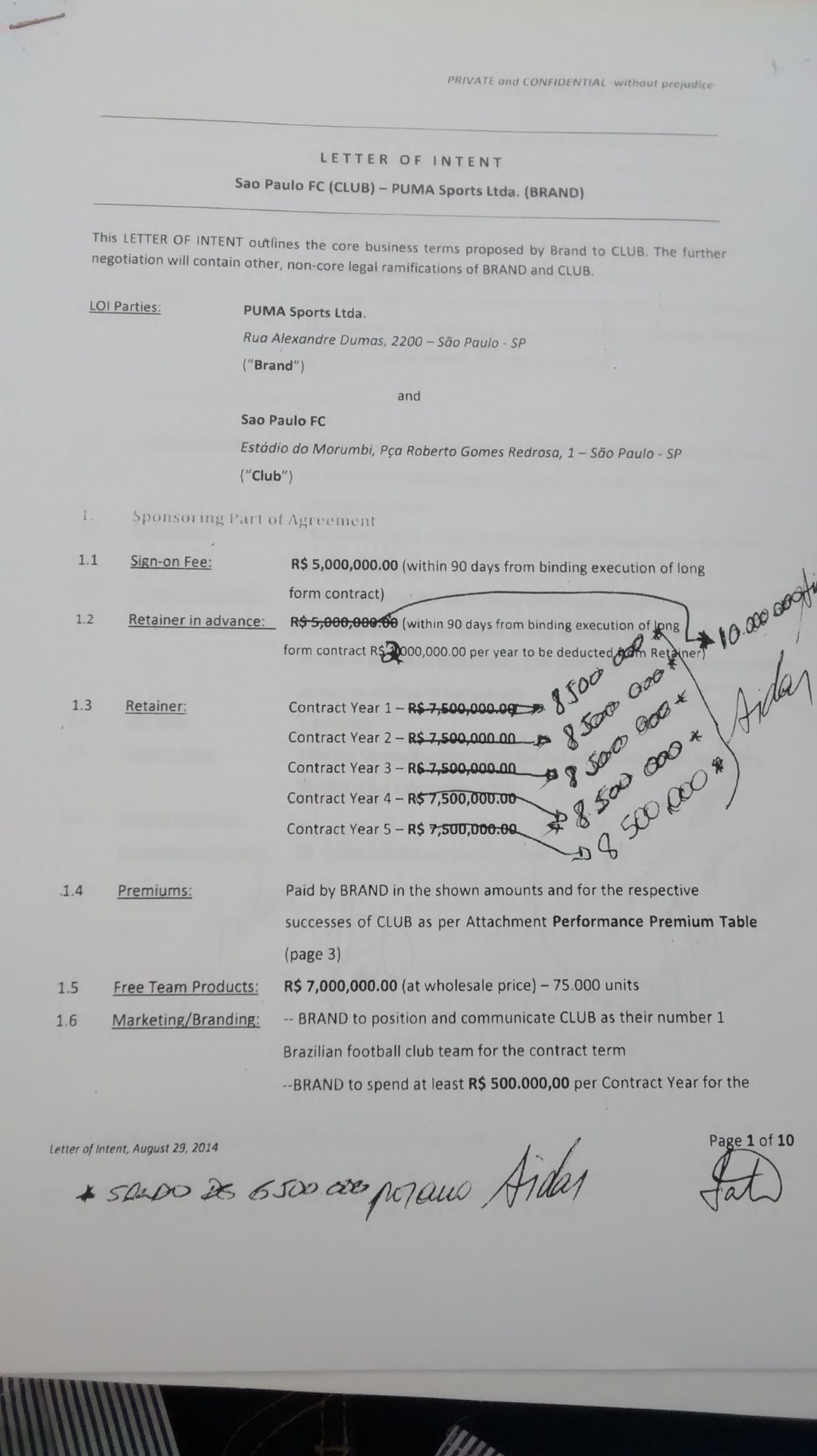 Documento ao qual o UOL Esporte teve acesso mostra que São Paulo e Puma negociaram em carta de intenções - Guilherme Palenzuela/UOL Esporte