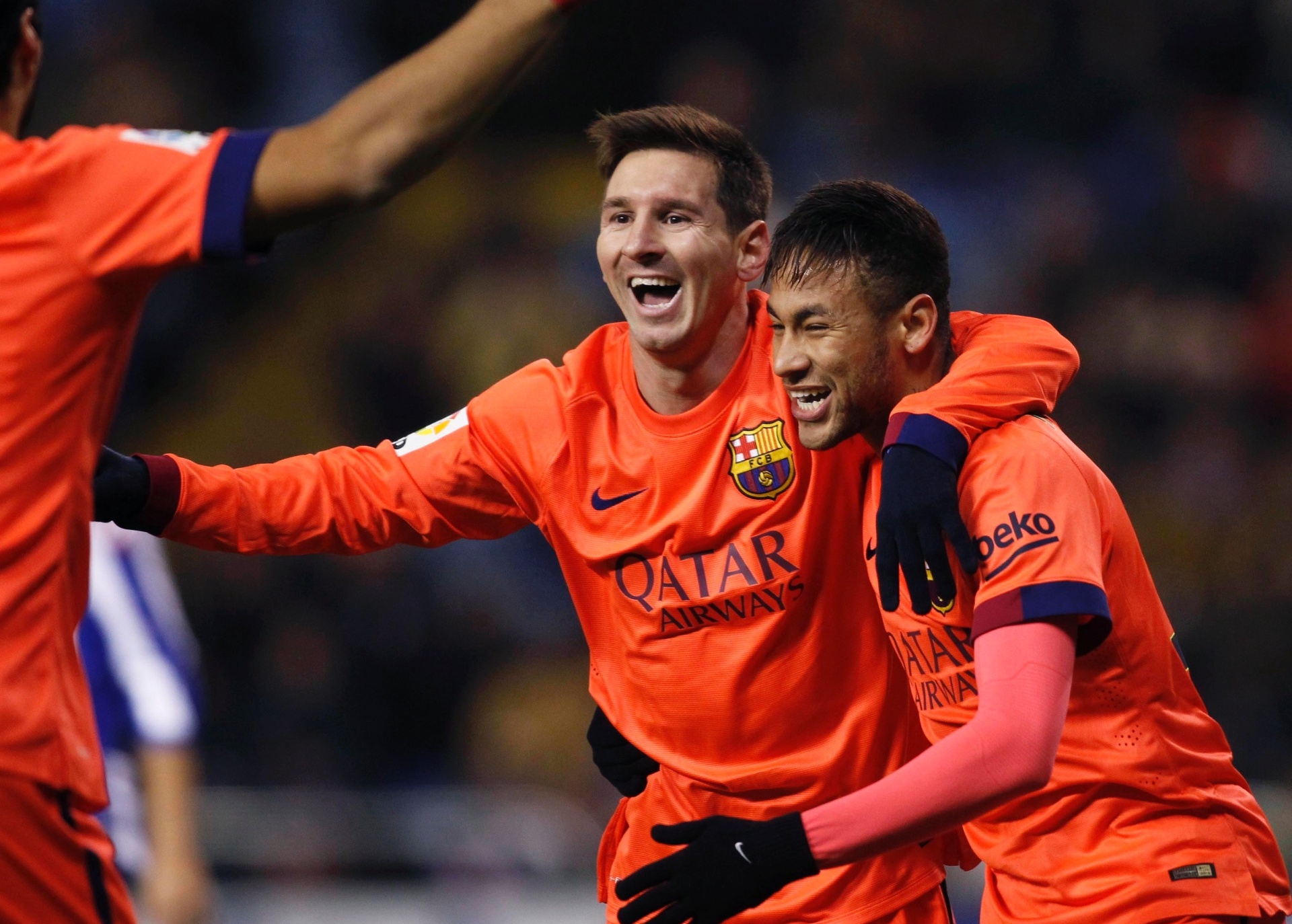 Messi comemora com Neymar o segundo gol do Barcelona contra o La Coruña - REUTERS/Miguel Vidal