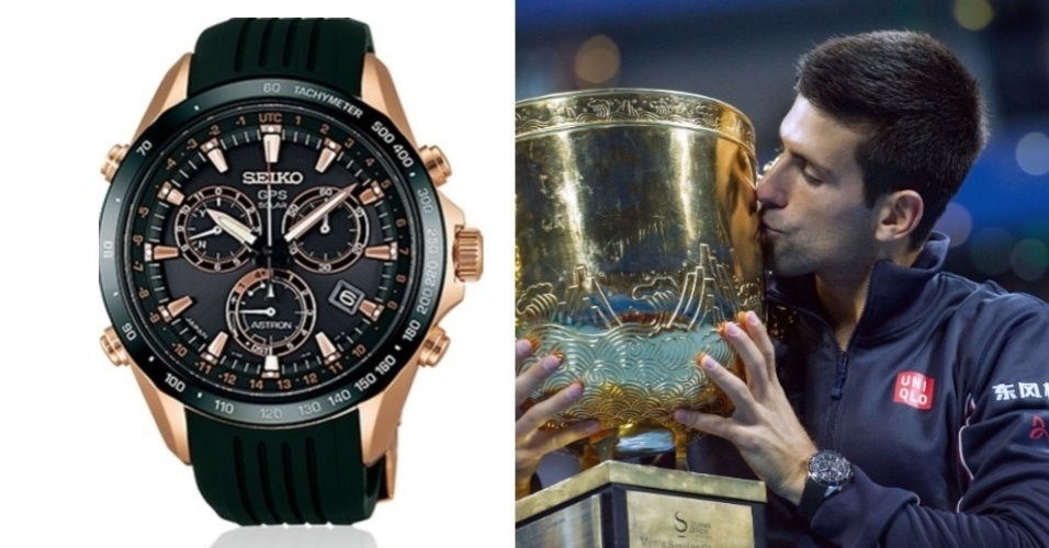Novak Djokovic com o seu Seiko Astron GPS Solar com preço em torno de R$10 mil - Divulgação/ AFP PHOTO / FRED DUFOUR