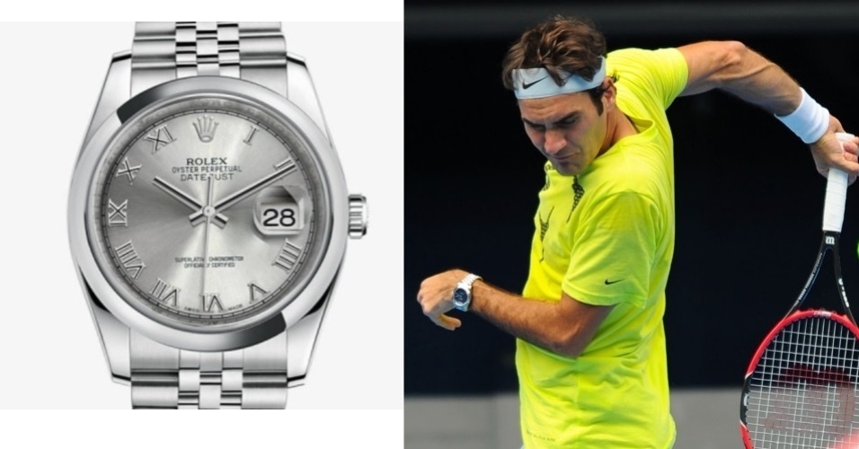 Roger Federer e seu Rolex Datejust, que custa em torno de R$23 mil