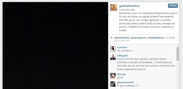Gabriel Medina publicou mensagem lamentando a morte do colega - Reprodução/Instagram