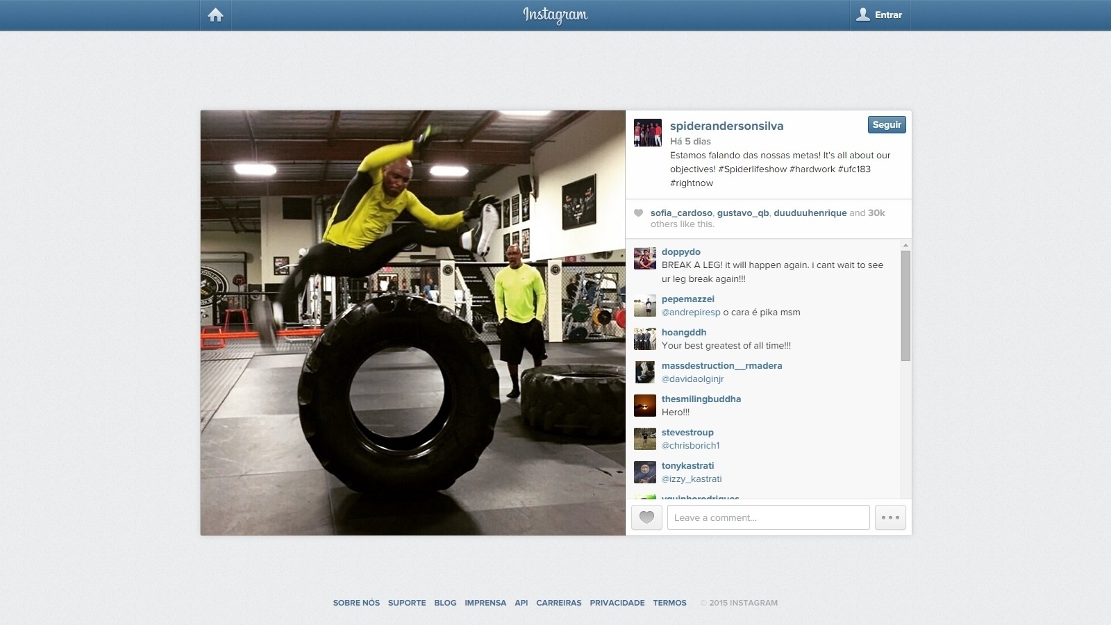 "Estamos falando das nossas metas", publicou Anderson Silva no dia 20 de janeiro, em meio a treinos para enfrentar Nick Diaz - Instagram/Reprodução