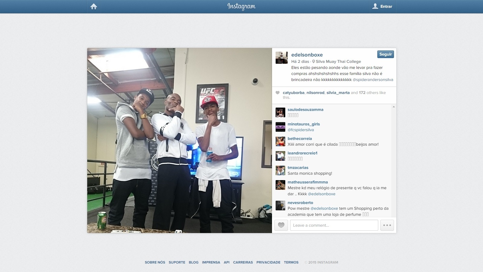 Na sexta-feira (23), Edelson Silva - responsável pelos treinos de Anderson Silva - brincou com a foto do lutador: "eles estão pesando onde vão me levar pra fazer compras" - Instagram/Reprodução