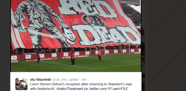 Torcida do Liege "corta a cabeça" de jogador do rival Anderlecht: "Vermelho ou morto" - Reprodução/Twitter