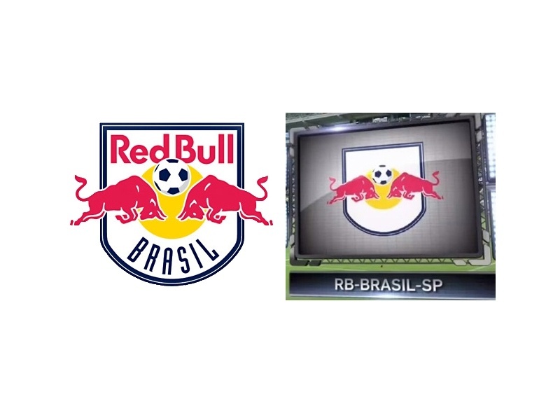 Escudo original do Red Bull Brasil e versão alterada pela Globo/Sportv em amistoso
