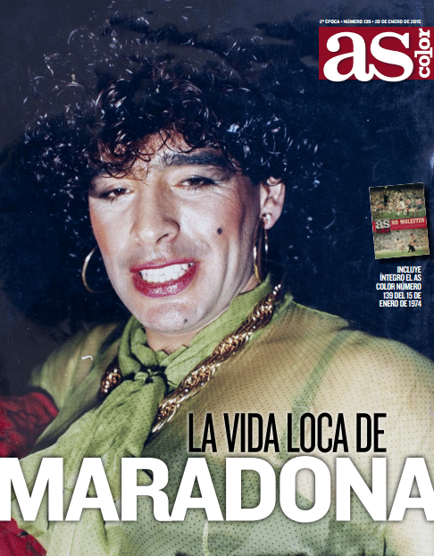Capa de janeiro da revista Color, do jornal As, mostra Maradona vestido de mulher