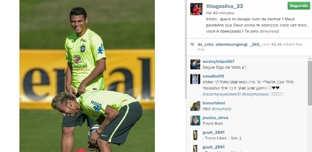 Thiago Silva chamou Neymar de irmão em mensagem de feliz aniversário - Reprodução/Instagram