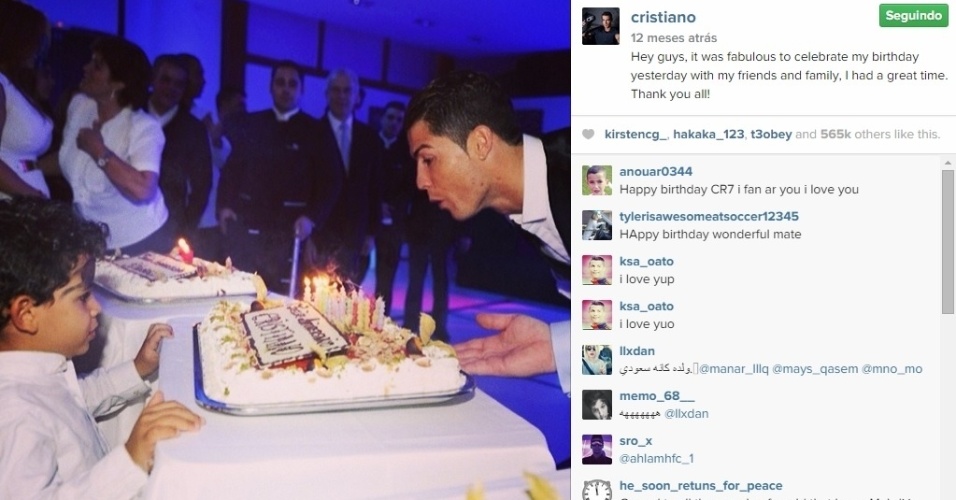Cristiano Ronaldo com bolo de aniversário