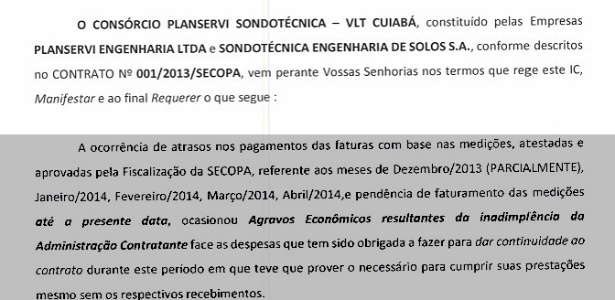 Documento do VLT de Cuiabá - Reprodução - Reprodução