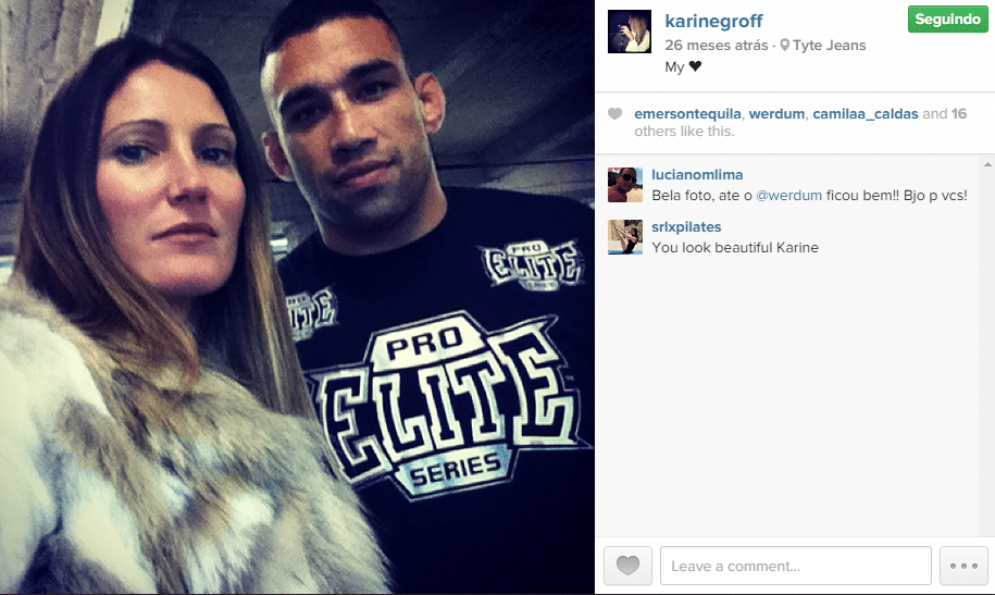 Fabrício Werdum, campeão dos pesados do UFC, é casado com Karine Groff, com quem mora nos Estados Unidos - Reprodução/Instagram