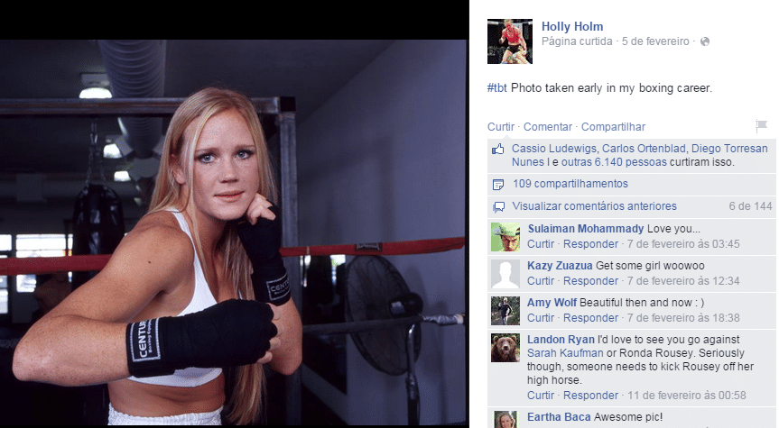 Depois de ter marcada a estreia no UFC para 2014, Holm teve de adiar a data, por lesão, mas começa sua jornada no UFC 184, contra Raquel Pennington - Reprodução/Facebook