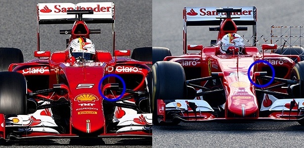 À esquerda, a configuração usada na semana passada pela Ferrari; à direita, a atual - Getty Images 
