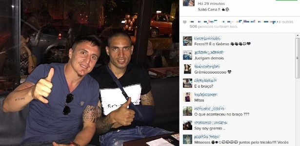 Braian Rodríguez aparece com ombro imobilizado em janta com Cristian Rodríguez - Reprodução/Instagram