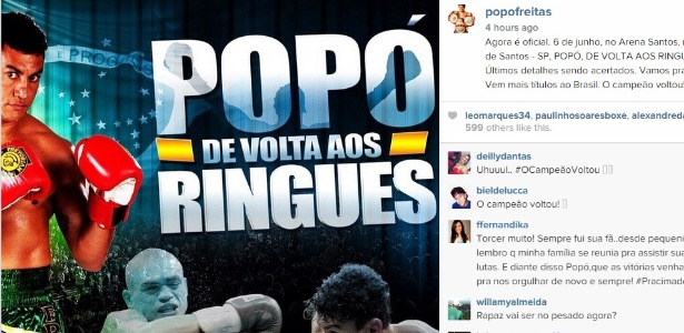 Popó postou mensagem em seu Instagram afirmando que volta aos ringues em junho - Reprodução/Instagram