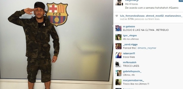 Com roupa militar e hashtag #Guerra, Neymar mostra importância da semana no Barça - Reprodução / Instagram