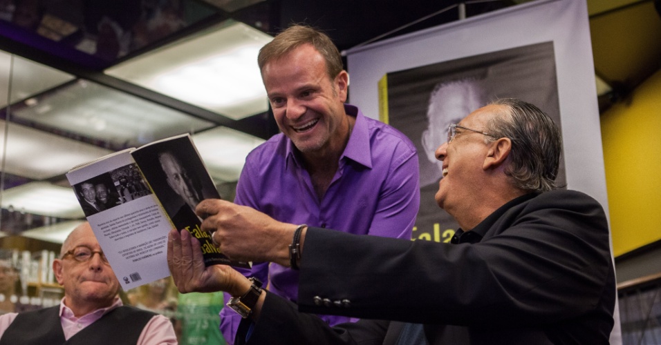 Rubinho Barrichello prestigia lançamento do livro de Galvão Bueno
