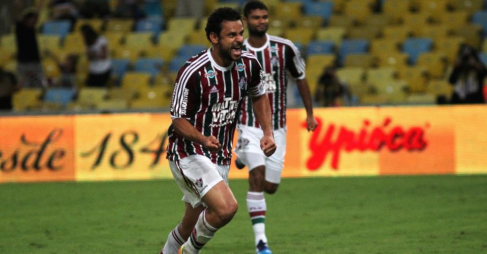 Fred celebra gol de pênalti marcado no segundo tempo da partida Fluminense e Botafogo, pelo Carioca