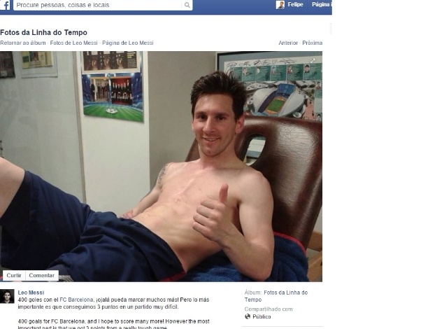 Messi posta foto no Facebook comemorando os 400 gols pelo Barcelona - Reprodução Facebook Lionel Messi