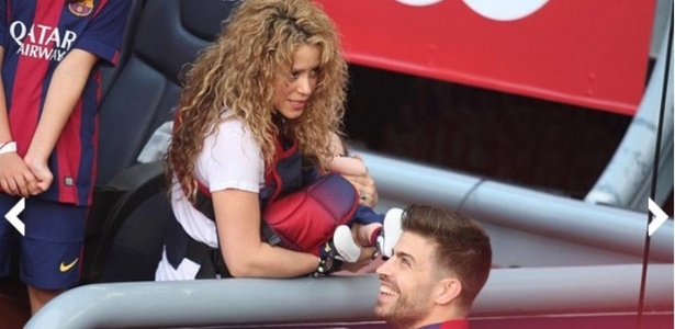 Shakira e Piqué na partida do Barcelona contra o Valencia - Reprodução/Sport