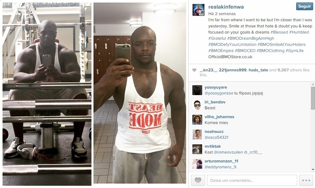 Akinfenwa, atacante inglês que era gordo, agora é musculoso - Reprodução / Instagram