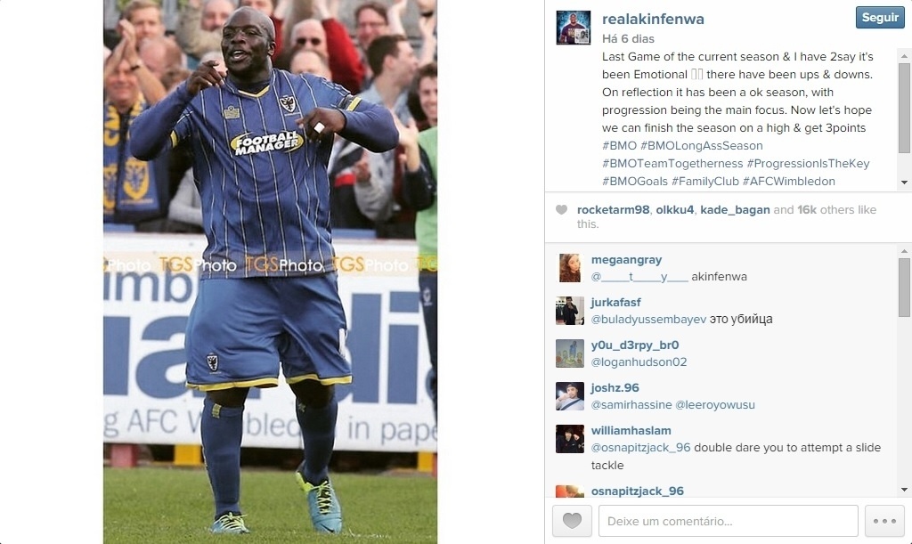 Akinfenwa, atacante que ficou famoso por sua forma física - Reprodução / Instagram