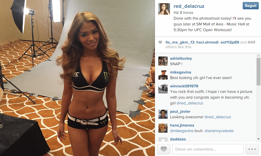 Red de la Cruz posa para fotos como nova ring girl do UFC. Ela é filipino-chinesa e estreia no card que tem Frankie Edgar x Urijah Faber 