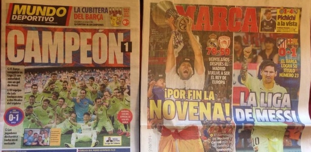 Jornais de Barcelona e Madrid contrastam capas um dia após o título do Barça - João Henrique Marques (UOL Esporte)
