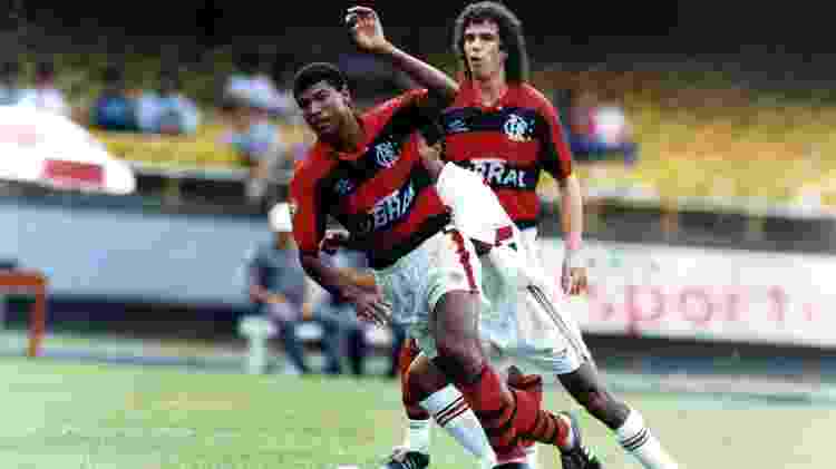 Casagrande em 1993, quando defendeu o Flamengo juntamente com o zagueiro Júnior Baiano - Jorge Araújo/Folhapress - Jorge Araújo/Folhapress