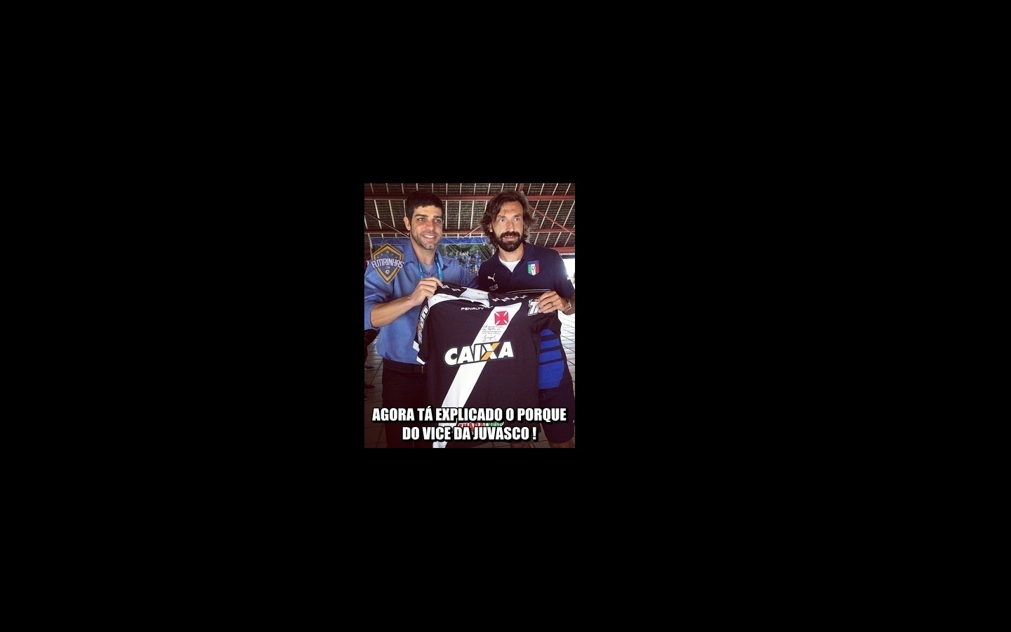 Houve quem lembrasse da sina de vice-campeão do Vasco associando uma foto do ex-vascaíno Juninho Pernambucano com o italiano Pirlo, da Juventus - Reprodução/Futirinhas