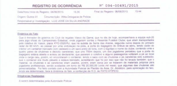 Registro de ocorrência diz que foram perdidas 24 chuteiras e um saco de caneleiras - Divulgação - Divulgação