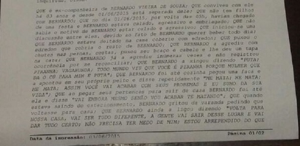 Patrícia Mello relata em registro agressões de Bernardo - Divulgação - Divulgação