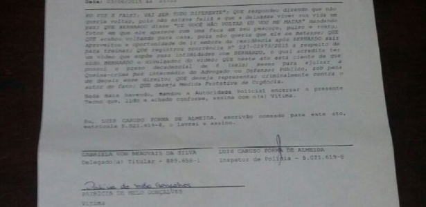 Trecho do depoimento de Patrícia onde ela relata a ameaça de suicídio de Bernardo - Divulgação - Divulgação
