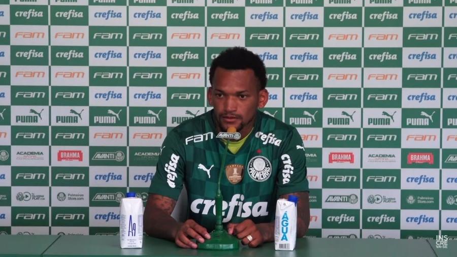 Jailson, novo volante do Palmeiras, em coletiva de apresentação - Reprodução/TV Palmeiras