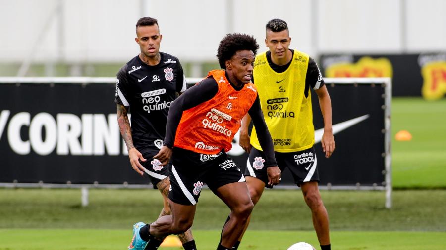 Jogadores do Corinthians durante atividade no CT Joaquim Grava  - Rodrigo Coca/ Ag. Corinthians 