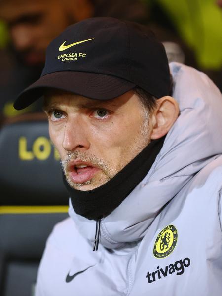 Thomas Tuchel, em jogo entre Norwich e Chelsea pelo Campeonato Inglês - Julian Finney/Getty Images