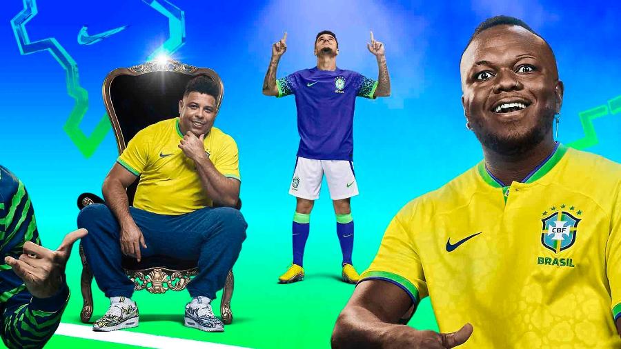 Ronaldo, Coutinho e Djonga com os novos uniformes da seleção brasileira - Divulgação/Nike