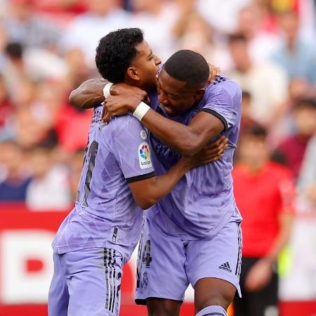 Rodrygo comemora gol marcado pelo Real Madrid contra o Sevilla pelo Campeonato Espanhol - Fran Santiago/Getty Images