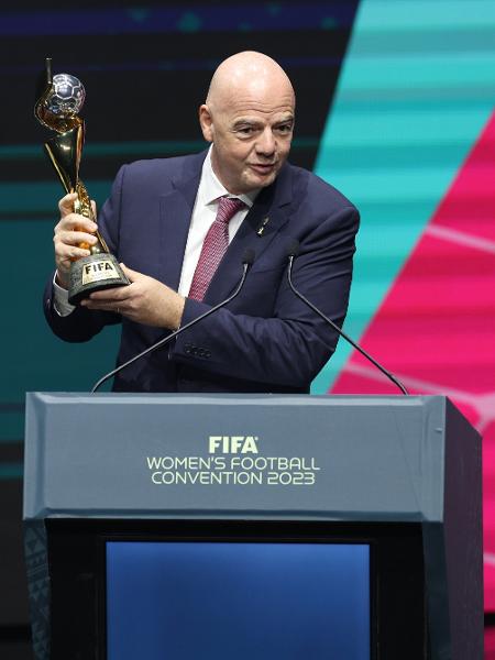 Gianni Infantino, presidente da Fifa, na Convenção de Futebol Feminino em Sydney, na Austrália