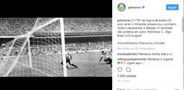 #tbt Palmeiras lembra que há 52 anos representou a seleção brasileira