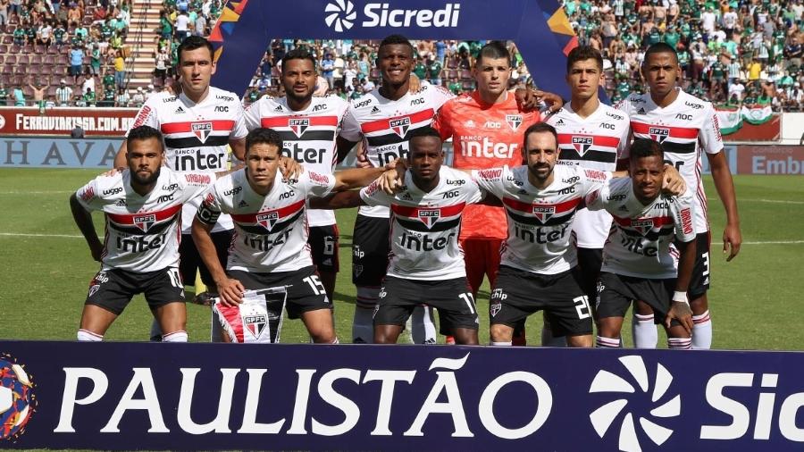 Time do São Paulo posa para foto oficial antes de clássico contra o Palmeiras no Paulistão de 2020 - Rubens Chiri/saopaulofc.net