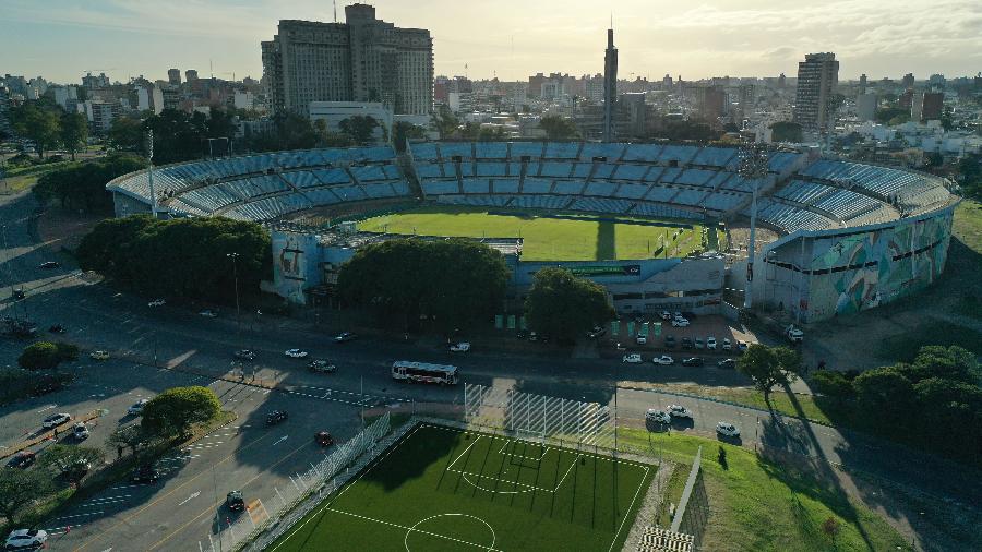 Foto do Estádio Centenário, em Montevidéu, tirada com drobe em junho de 2021 - Nicolás Celaya/Xinhua