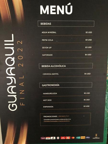 Cardápio que torcedores encontraram no estádio Monumental, na final da Libertadores entre Athletico e Fla - Bruno Braz / UOL Esporte